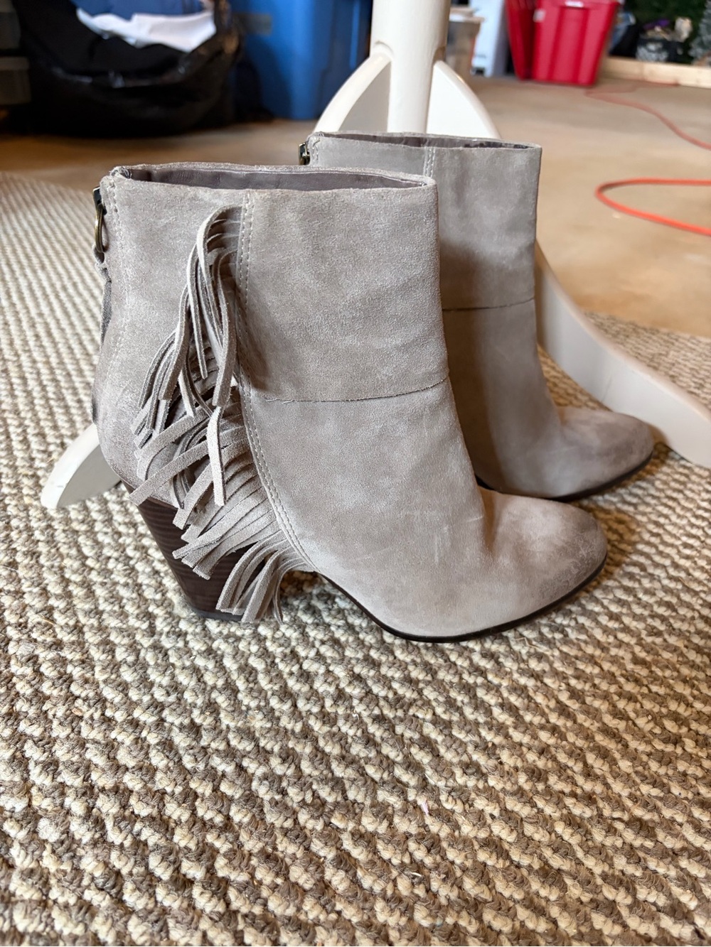 Ash Taupe Suede Fringe Ankle Boots